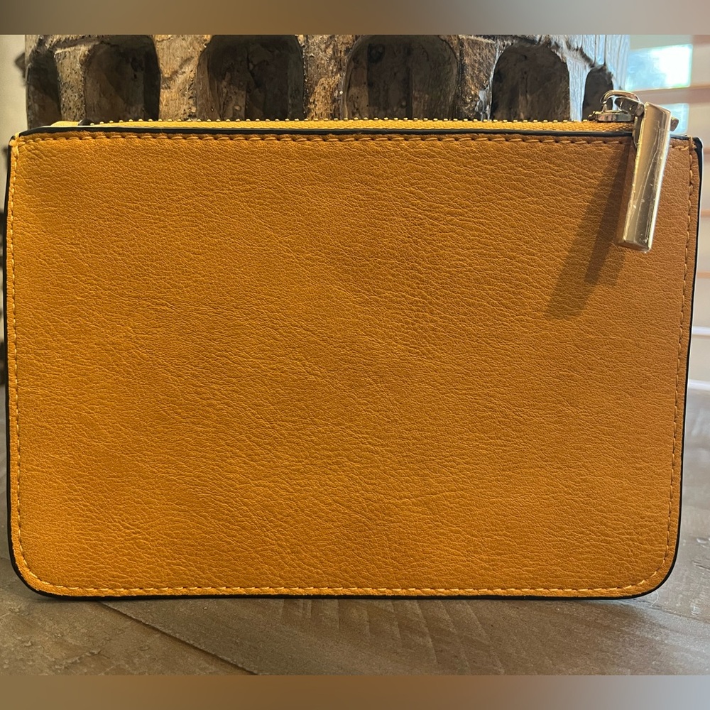 Dune London Mustard Yellow Leather Zip Pouch, Gold Hardware, NWOT